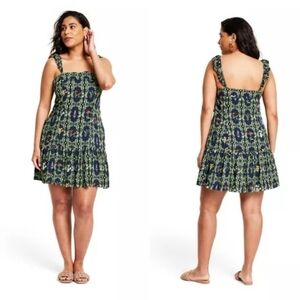 Agua Bendita x Target navy floral tile flutter mini dress size medium